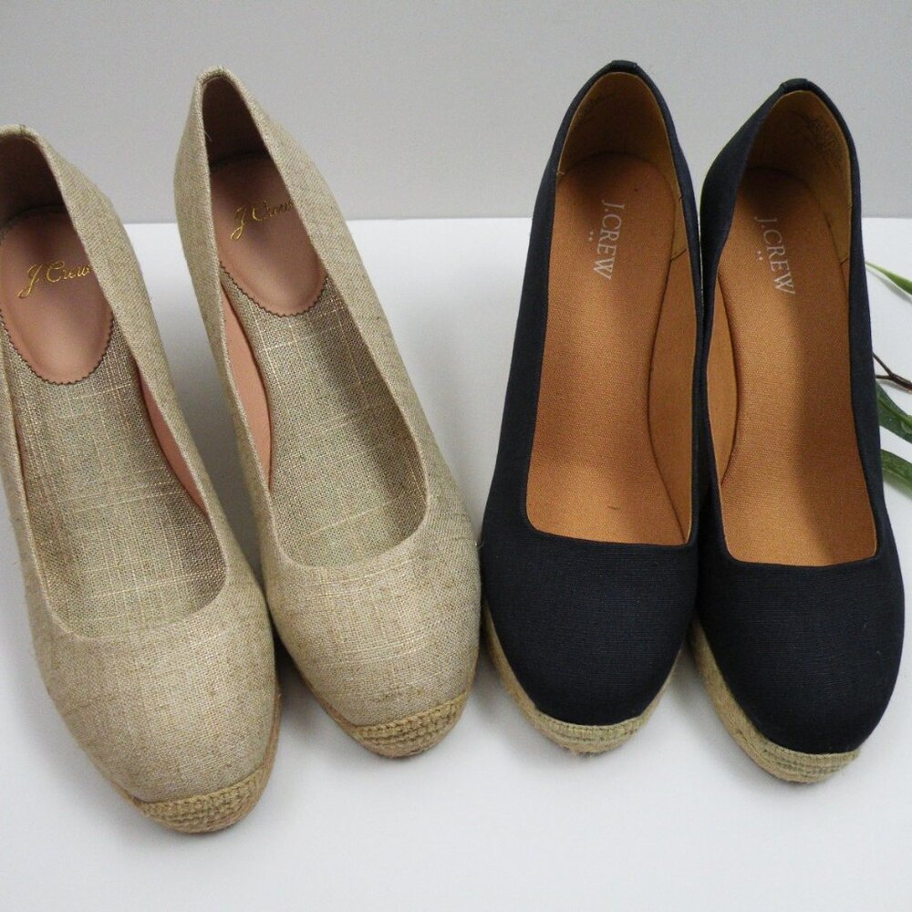 NWT 2 Pairs J. Crew Espadrilles Heels Gold & Navy 9.5